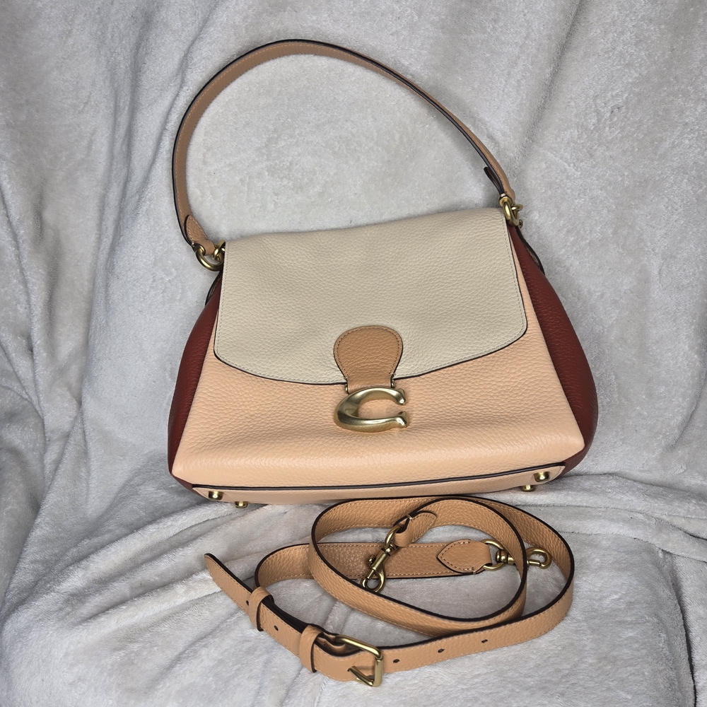 Coach May Shoulder Bag 4613 Colorblock Pebble Leather Mint Condition Ivory Blush